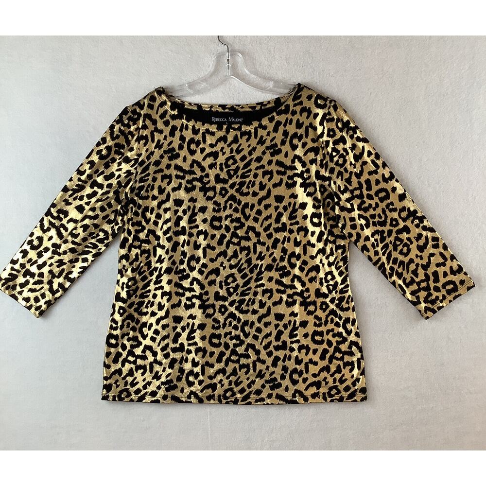 Rebecca Malone Women’s‎ Large Shirt Gold Black Cheetah Animal Print Knit